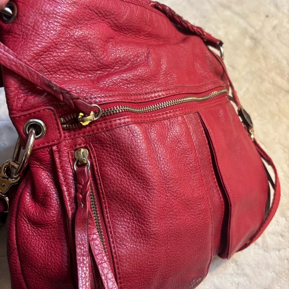 The Sak Bag Red Leather Convertible Shoulder Bag and Crossbody Braided Strap Y2K - Picture 9 of 15